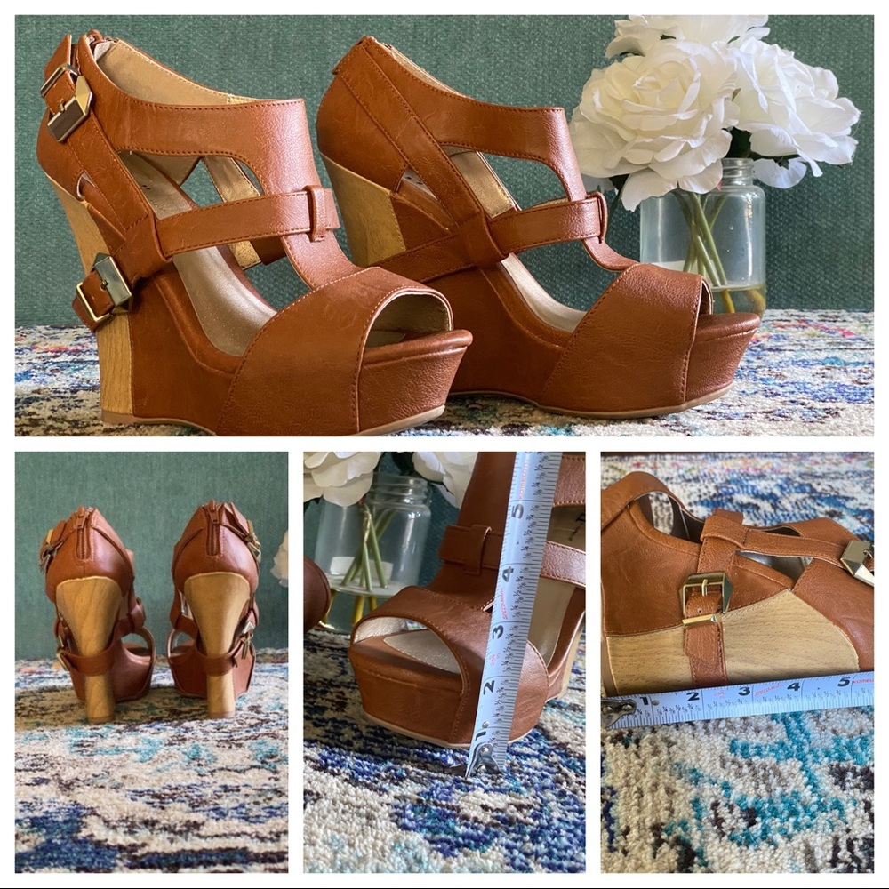 Cognac and gold heeled sandals